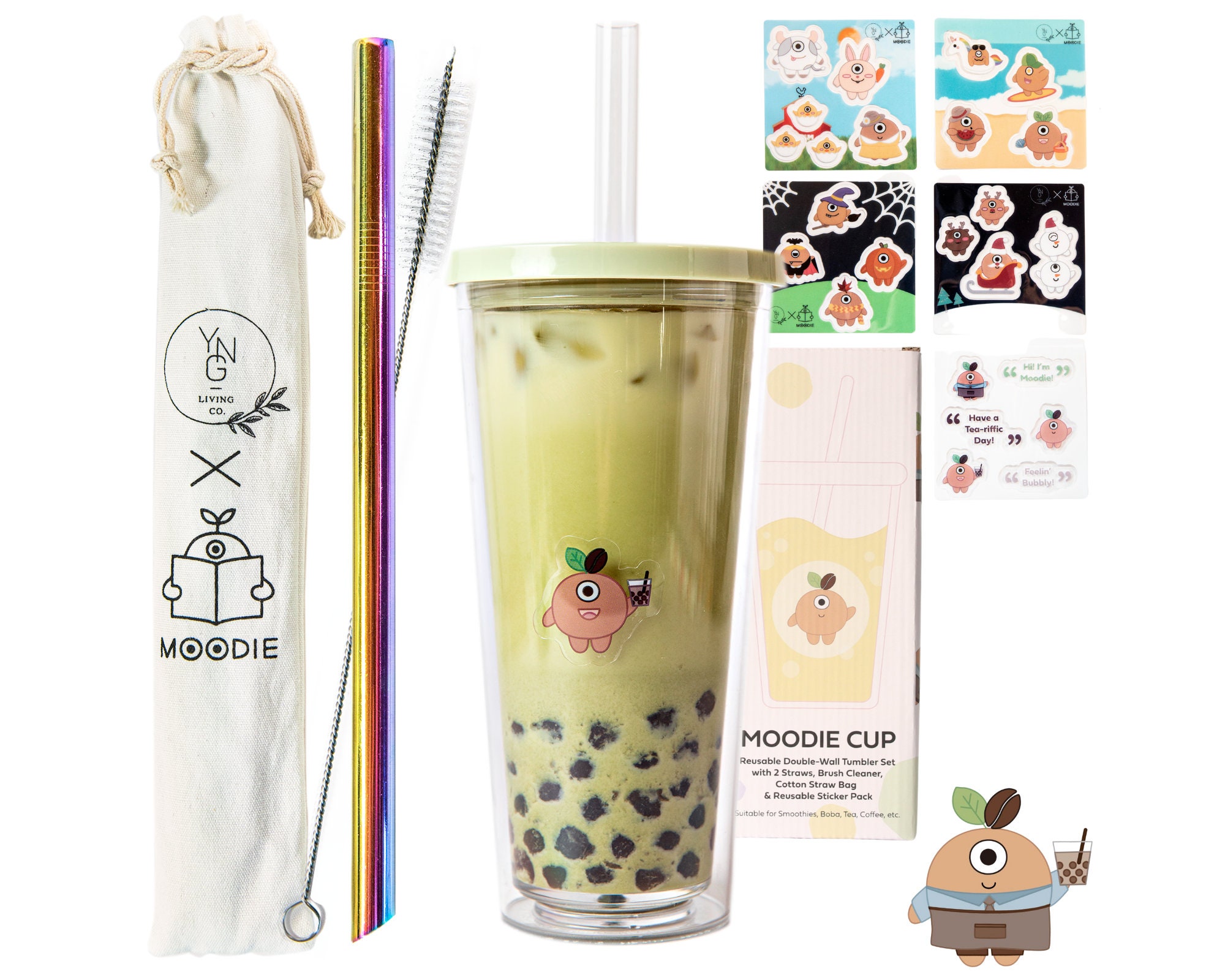 Reusable Iced Coffee Cup With Lid And Straw,Double Wall Clear Tumblers,  Bubble Tea Cup, Smoothie Cup, Leakproof Plastic Coffee Cups