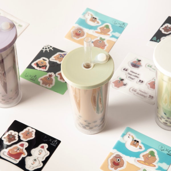 MOODIE Reusable Boba Cup, Bubble Tea Cup, Smoothie Cup with Lid and Straws - Double Walled Iced Coffee Tumbler with Reusable Sticker Set