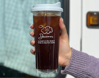 Korean style 20oz Reusable Coffee Tumbler Cup with Leak-Resistant Drink Lid for Cold Brew, Iced-Coffee, Tea and Water, BPA Free, Sustainable