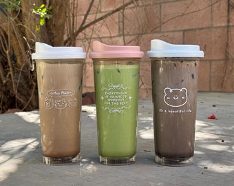 Korean style 20oz Reusable Coffee Tumbler Cup with Leak-Resistant Drink Lid for Cold Brew, Iced-Coffee, Tea and Water, BPA Free, Sustainable