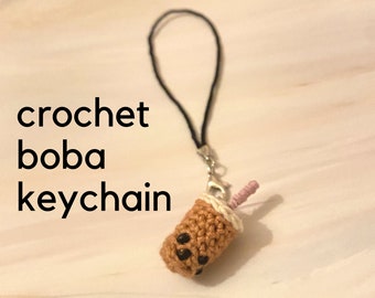 Crochet Mini Boba Milk Tea Keychain, Cute Bubble Tea Keychain, Handmade Keychain