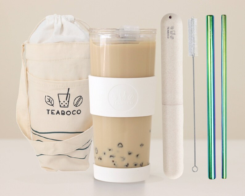 24oz Reusable Glass Boba Cup 10 Piece Boba Tea Set Great Etsy