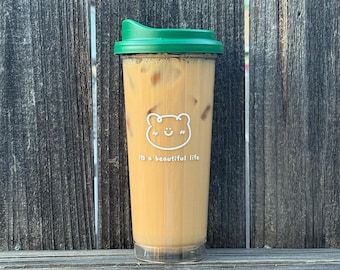 韓国風 20オンス 再利用可能コーヒータンブラーカップ 漏れ防止ドリンク蓋付き コールドブリュー、アイスコーヒーカップ、紅茶、水用 BPAフリー