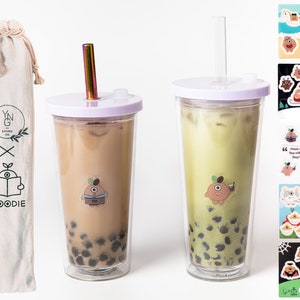 Daisy Reusable Bubble Tea Cup Boba Tea/smoothie Glass Cup With Stainless  Steel Straw Flower Cup Boba DIY BBT Glass Smoothie Cup 