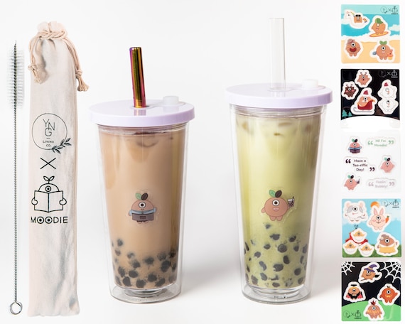 Reusable Iced Coffee Cup With Lid And Straw,Double Wall Clear Tumblers,  Bubble Tea Cup, Smoothie Cup, Leakproof Plastic Coffee Cups