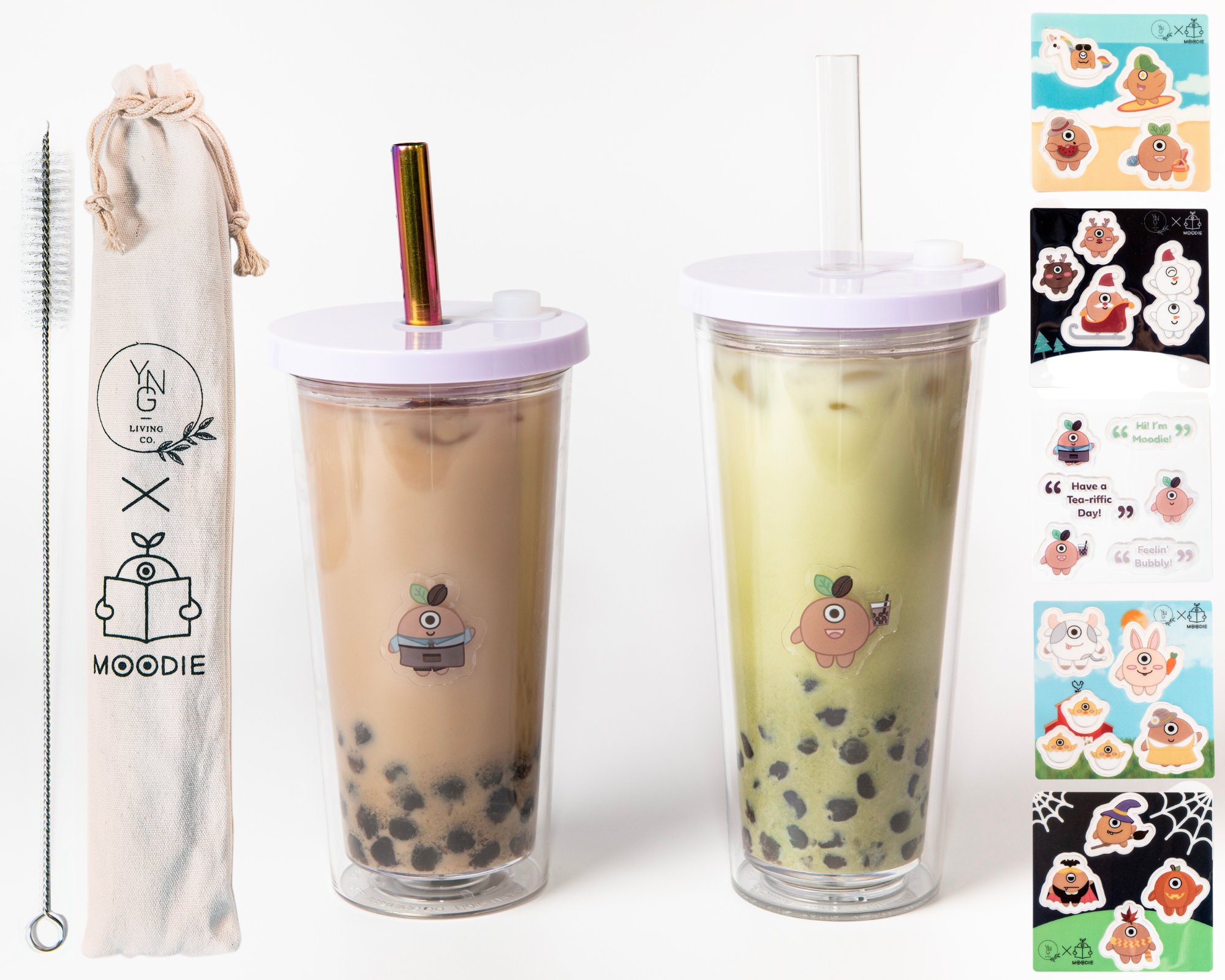 New Bamboo Tumbler w/ Lid and Straw, Iced Coffee , BoBa Tumbler 24oz.  (Monogram)