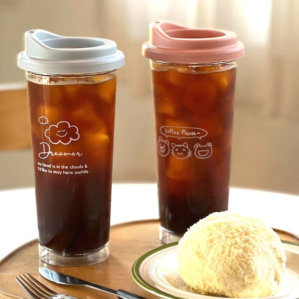 Koreaanse stijl 20oz herbruikbare koffiebeker met lekbestendig drankdeksel voor koud brouwen, ijskoffie, thee en water, BPA-vrij, duurzaam