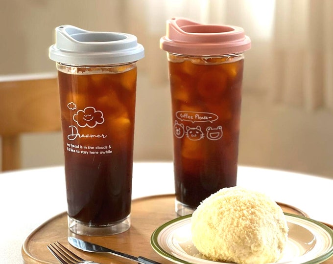 Korean style 20oz Reusable Coffee Tumbler Cup with Leak-Resistant Drink Lid for Cold Brew, Iced-Coffee, Tea and Water, BPA Free, Sustainable