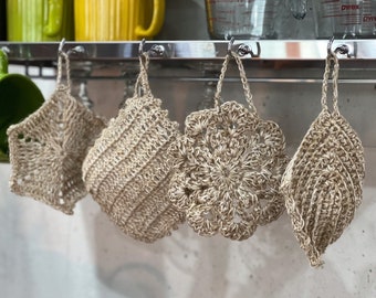 Set of 4 - 100% Natural Hemp Dish Scrubbers | Eco-Friendly Hemp Yarn crochet dish cloths | Sustainable Kitchen Scrubby Dish Cleaner