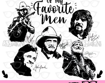 3 Files Johnny Cash Hank Williams Jr Waylon Jennings Merle Willie DIGITAL DOWNLOAD sublimation design PNG 300 dpi black white (transparent)