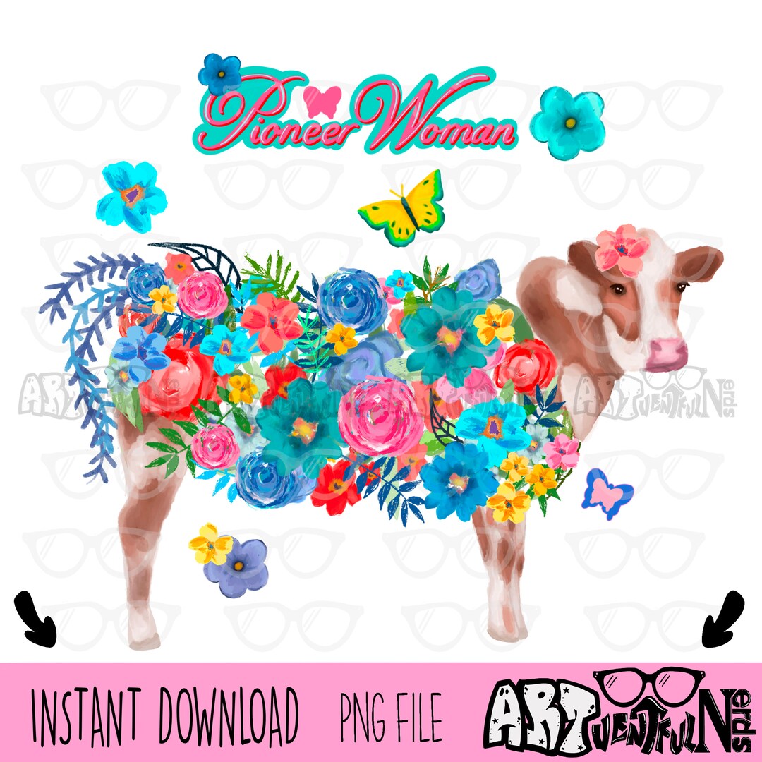 Pioneer Woman Flower Cow DIGITAL DOWNLOAD Sublimation Design PNG File