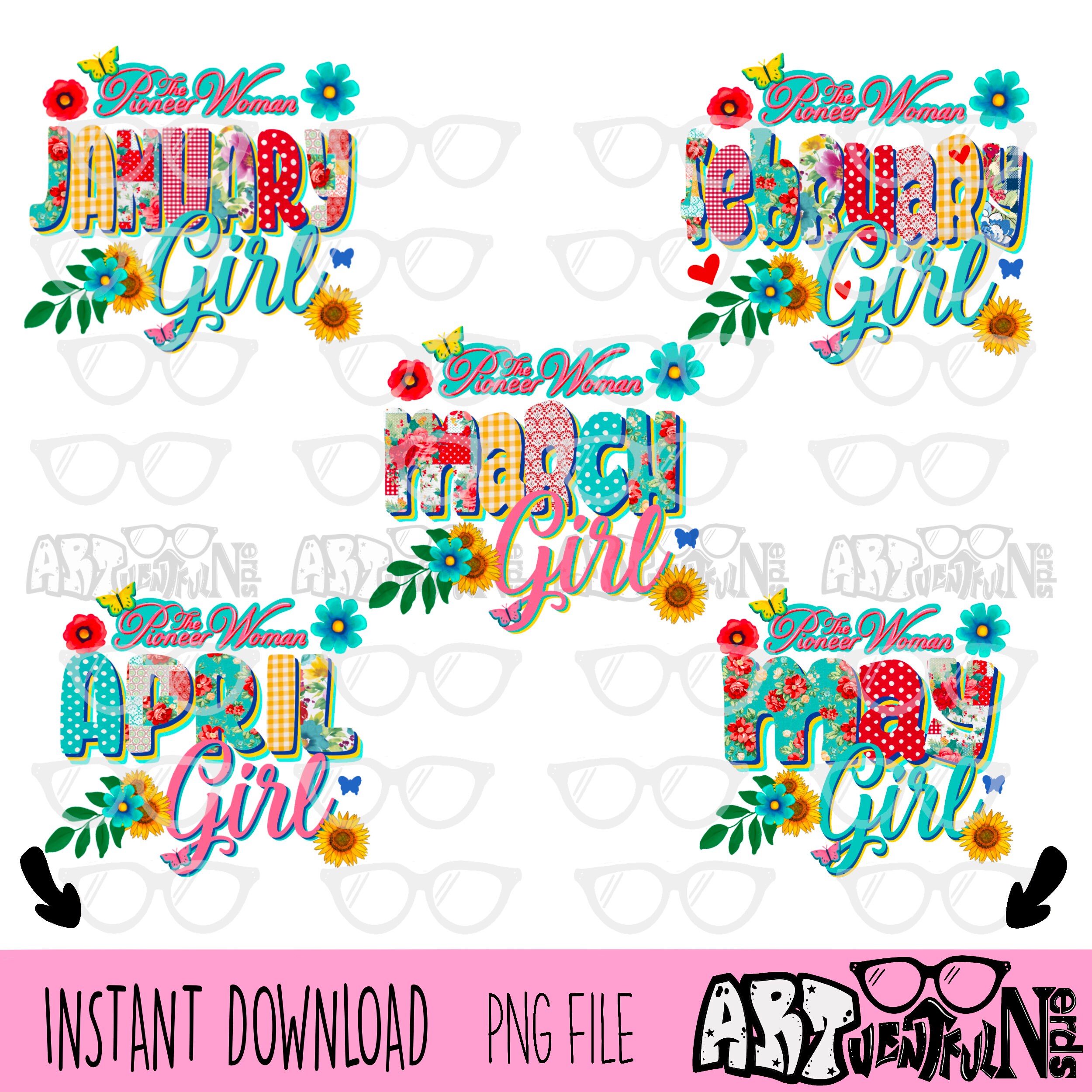 Pioneer Woman Birthday Months DIGITAL DOWNLOAD Sublimation Etsy