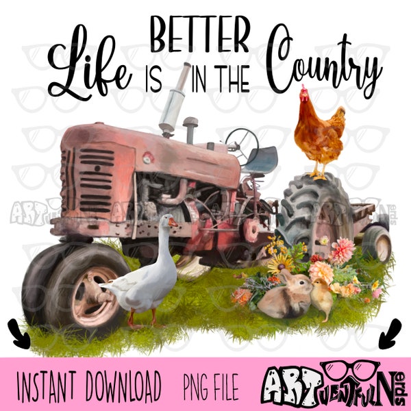 4 Files Farm Tractor DIGITAL DOWNLOAD sublimation design PNG 300 dpi shirts mugs transfers aprons tumblers country living animals chicken