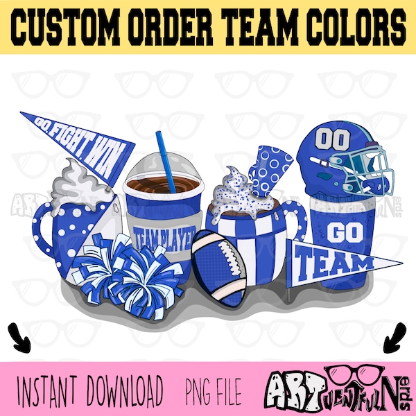 4 files, Football Coffee Mugs DIGITAL DOWNLOAD sublimation design PNG 300 dpi for shirts mugs transfers aprons tumblers blue white-ish grey