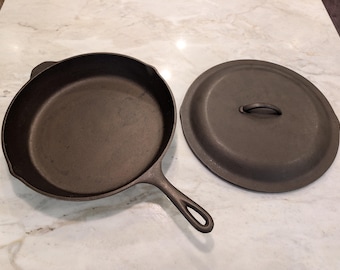 HUGE Vintage Lodge 12 Cast Iron Skillet w/ Lid Heat Ring WOW