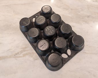 Vintage Dual Logo Griswold Muffin Popover Pan Cast Iron Made by Wagner Ware 1950s