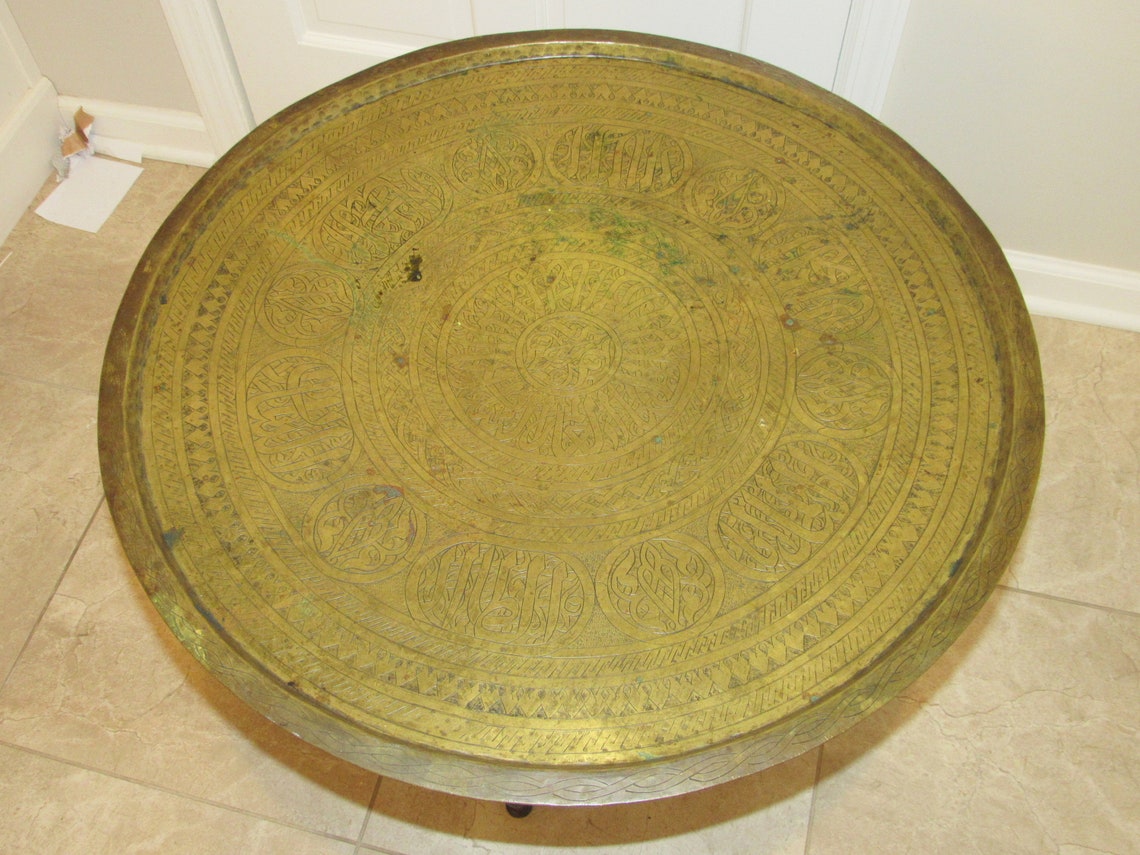 Egyptian Tea Table Brass and Wood Etsy