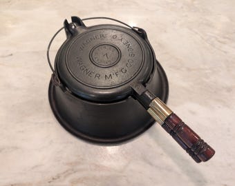 INCREDIBLE Vintage Wagner no.7 Waffle Iron Tall Base Cast Iron RESTORED