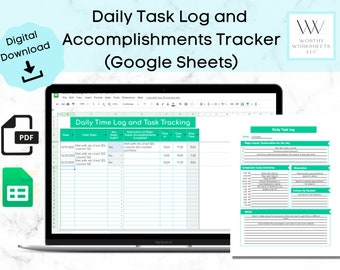 Daily Task Log, accomplishment tracker, daily schedule, task tracker, task list google, task list template, time log, work log, time sheet