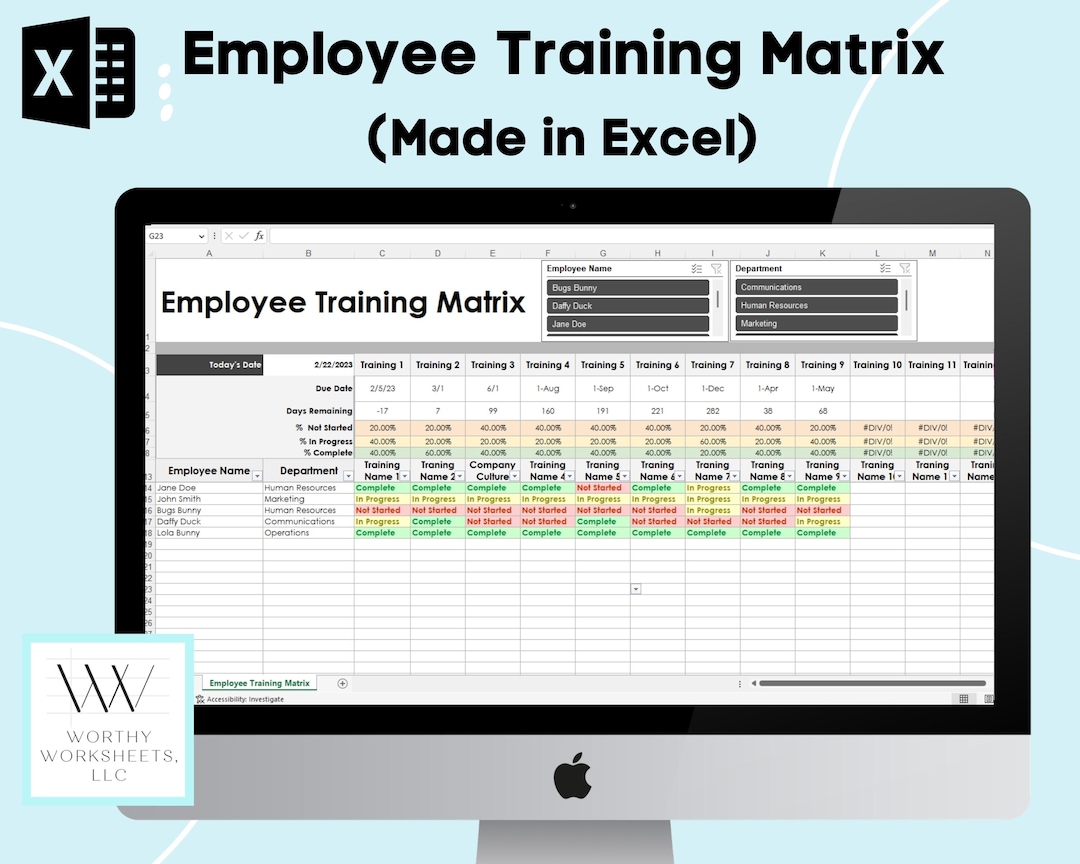 Training Tracker, Employee Training, Excel Template, Training Matrix