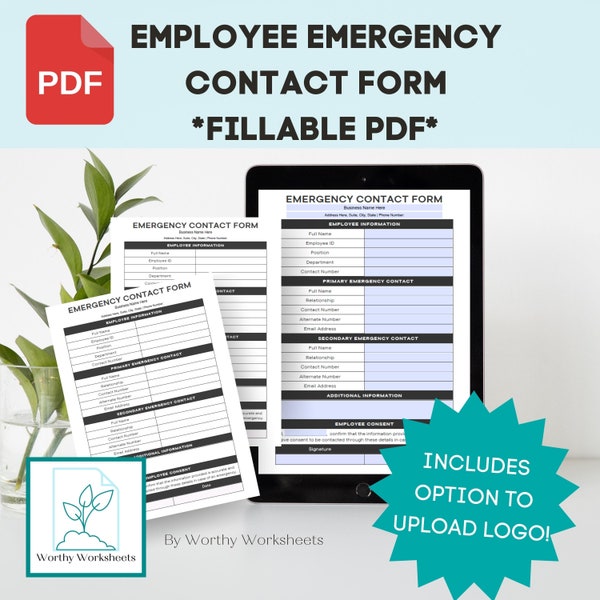 Employee Emergency, Employee Data Sheet, Employee Info, Emergency Contact, Personnel File Template, New Hire, Employee Onboarding, fillable