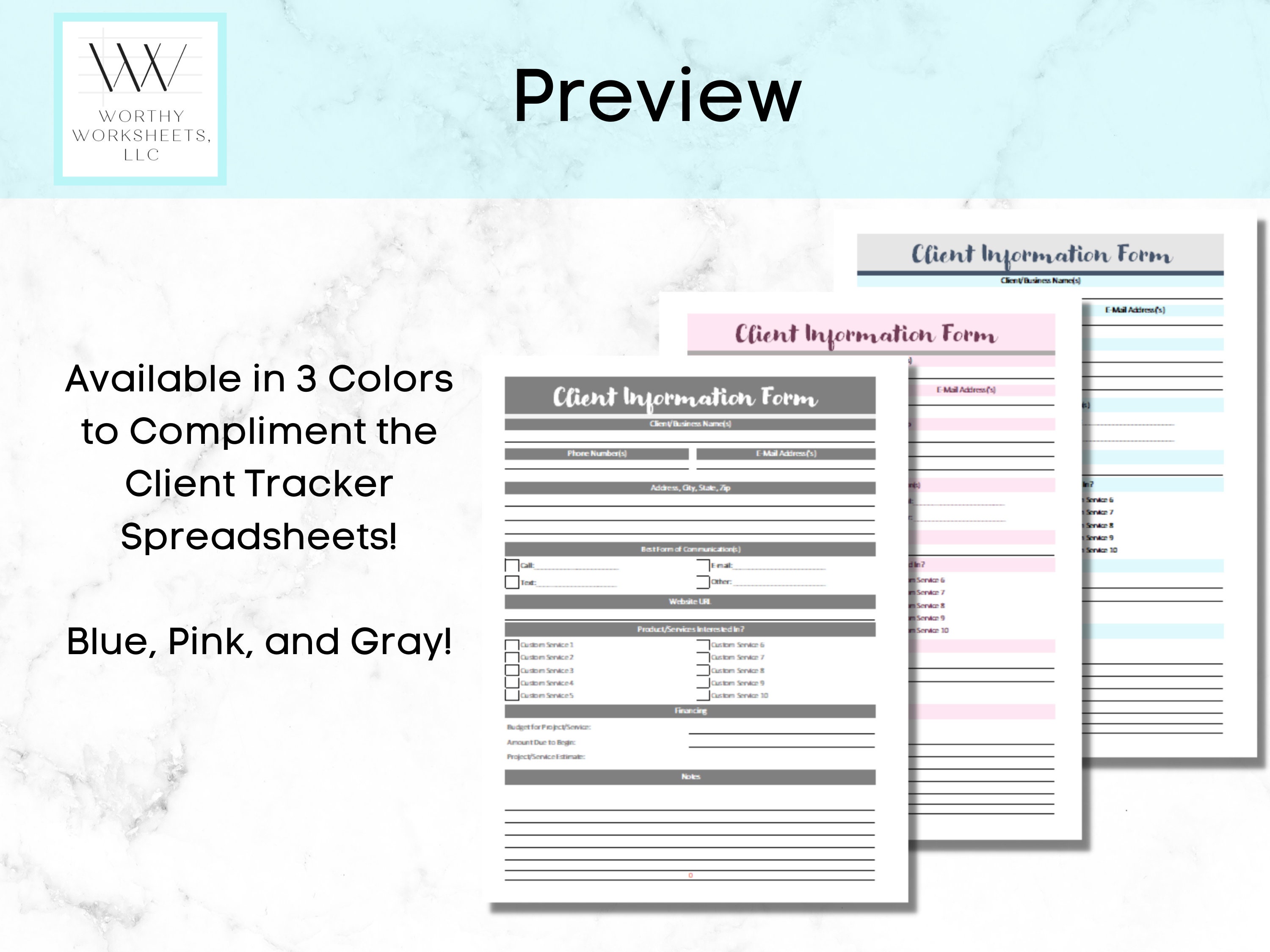 Client Sheet, Client Intake Form, Client Info Excel, Client Contract