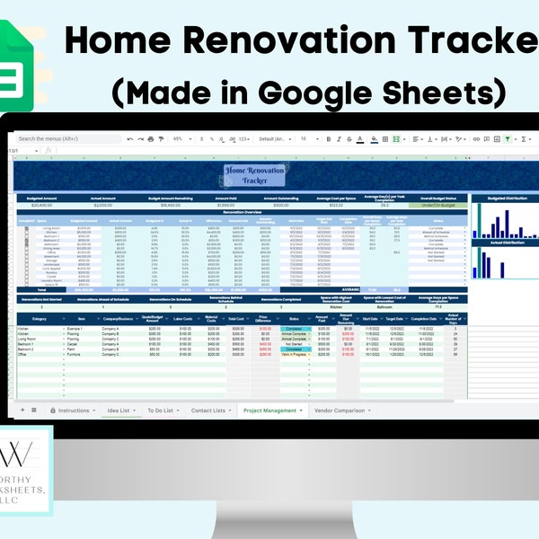 Home Renovation, Renovation Planner, Renovation Budget, Renovation Template, Home Remodel Budget, Renovation Organizer, Google Spreadsheet