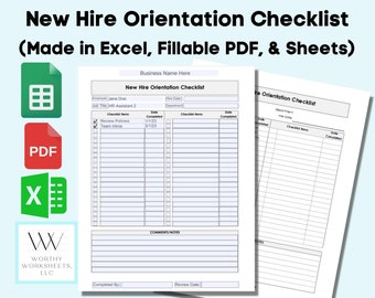 New Hire Checklist, Employee Onboarding, HR Forms, Small Business HR Form, Human Resources, Orientation Checklist, Fillable PDF, Excel