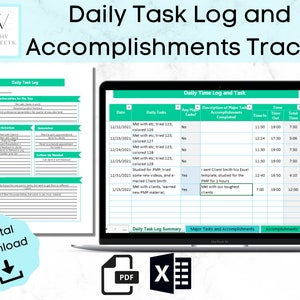 Daily Task Log, accomplishment tracker, daily schedule, task tracker, task list excel, task list template, time log, work log, time sheet