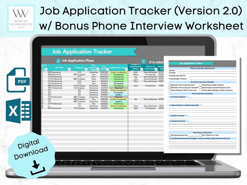 Job Application tracker, job search, Job search spreadsheet, job search planner, Job search template, application tracker, interview tracker image 1