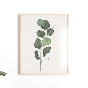 Watercolour Eucalyptus Wall Art | Digital Download | Watercolor Splatter Botanical Boho Print for Home Decor