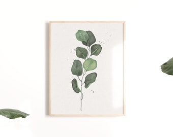 Watercolour Eucalyptus Wall Art | Physical Print | Water color Splatter Botanical Boho Print for Home Decor