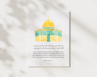 Al Aqsa Quran Verse Print | Palestine Jerusalem Art Print | DIGITAL DOWNLOAD | Muslim Art Frame | Islamic Home Decor