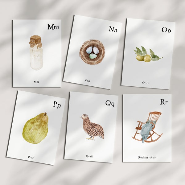 Alphabet Cards Montessori Flash Cards | Cottage core farm life educational tool | homeschool ABC cards