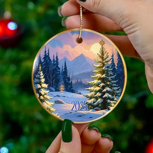 Colorado Mountain Christmas Ornament, Snowy Winter Ceramic Xmas Tree Stocking Stuffer Gifts