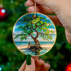 Aruba Ornament, Divi Tree Vacation Gift, Ceramic Christmas Tree Ornament, Honeymoon Vacay Travel Gift