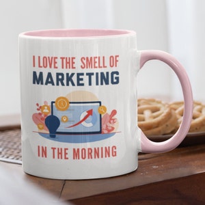 Marketing Mug Ceramic with Pink Handle and Inside, Marketer Gift, Business Gift, Marketing Student Teacher, 11 oz