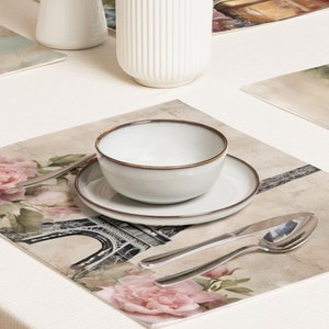 Elegant Chic Paris Placemat Set, Set of 4 Rose Themed Place Mats, Souvenir Travel Gifts