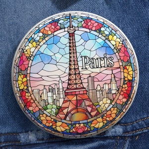 Paris Pin, Custom Pin Buttons, Travel Gift, France Eiffel Tower Mountains Keepsake Souvenir Gift