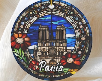 Paris Ornament, Christmas Tree Ornament, Holiday Ornament, Vacation Keepsake Souvenir Gift, Ceramic Ornament, Norte Dame