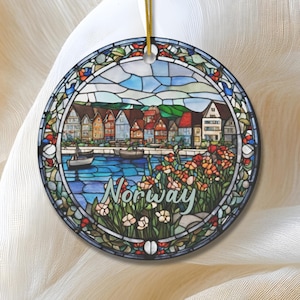 Adorno de Noruega, Adorno con efecto de tinte, Regalo de vacaciones, Adorno de árbol de Navidad de cerámica, Regalo de recuerdo de viaje para luna de miel