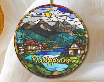Philippines Ornament, Faux Stained Glass, Christmas Tree Ornament, Holiday Ornament, Vacation Keepsake Souvenir Gift, Ceramic Ornament