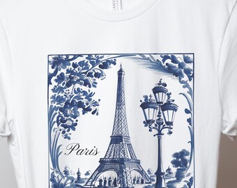 Paris Shirt, Paris France Eiffel Floral Tower Tshirt, Vintage Blue Style Travel Gift, Souvenir Merch