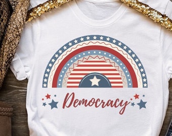 Camiseta de la Democracia, Camisetas Políticas, Política Vota Azul por la Democracia, Demócrata, América, EE. UU., Camiseta Arcoíris, Camiseta para Mujer