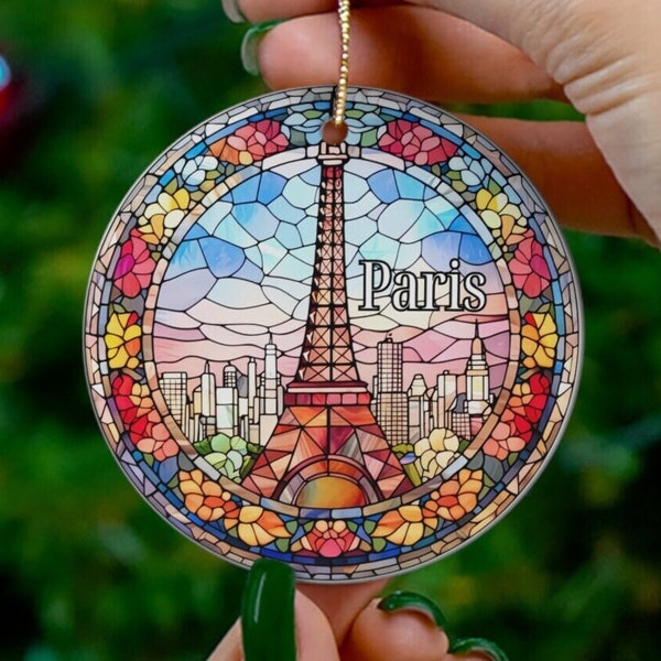 Paris Ornament, Faux Stained Glass Ornament, Travel Gift, Eiffel Tower Ornament, France Trip Gift Souvenir