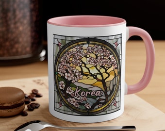 Korea Mug, Korea GIft, Korean Cherry Blossom Coffee Cup, Cute Seoul South Korea Vacation Trip Keepsake Souvenir