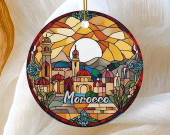 Ornament Marokko, ornament gebrandschilderd glas namaak, Afrika reiscadeau, familievakantie, aandenken erfstuk souvenir keramiek