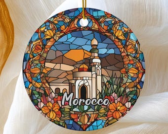 Ornament Marokko, ornament gebrandschilderd glas namaak, Afrika reiscadeau, familievakantie, aandenken erfstuk souvenir keramiek