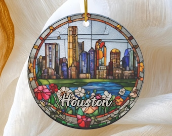 Houston Ornament, Christmas Tree Ornament, Texas Holiday Ornament, Vacation Keepsake Souvenir Gift, Ceramic Ornament