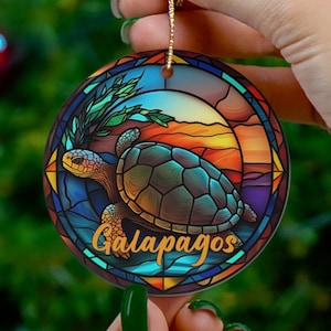 Galapagos Ornament, Galapagos Islands Ecuador Gift, Faux Stained Glass Winter Village Keepsake Heirloom Gift, Travel Gift Souvenir